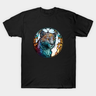 Leopard Animal Portrait Stained Glass Wildlife Outdoors Adventure T-Shirt